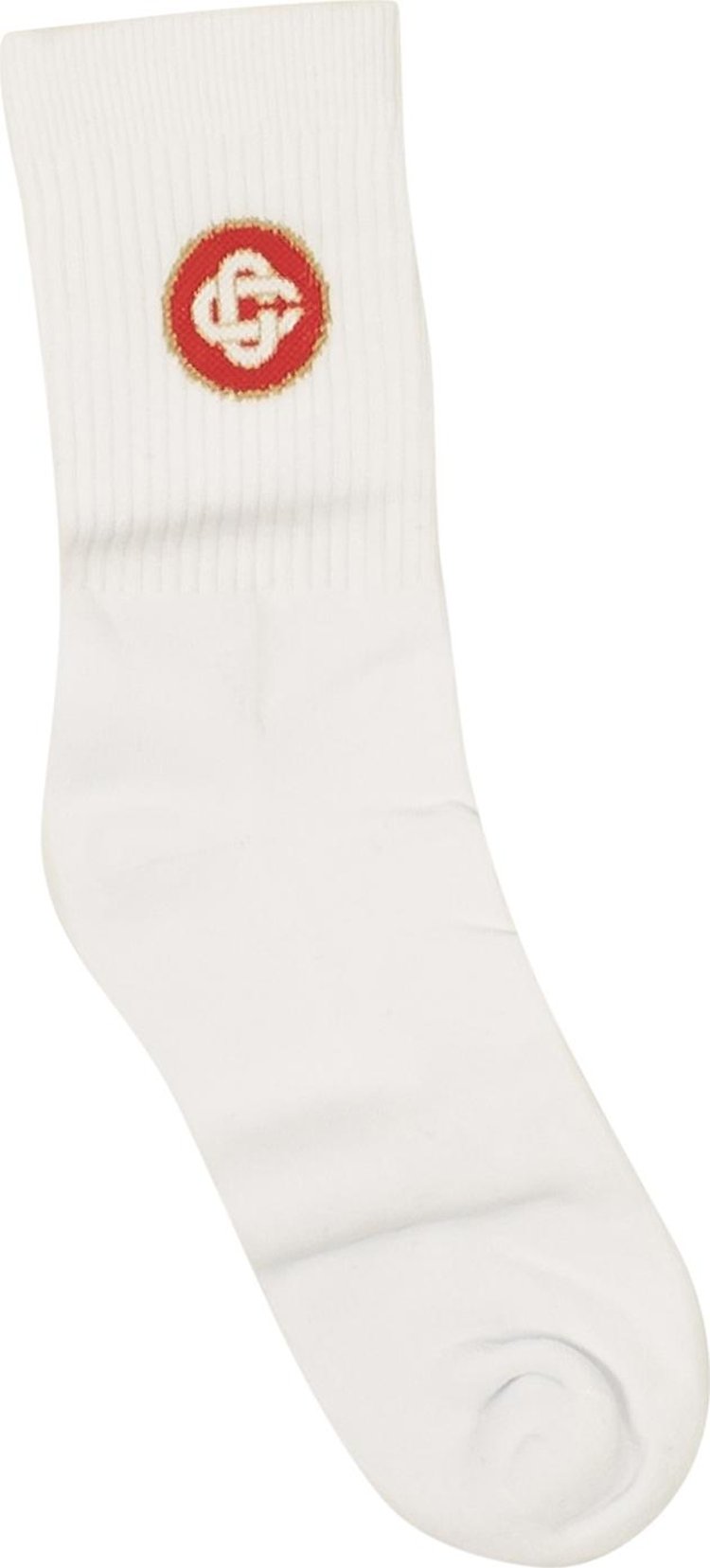 Casablanca Round Logo Ribbed Sport Socks White