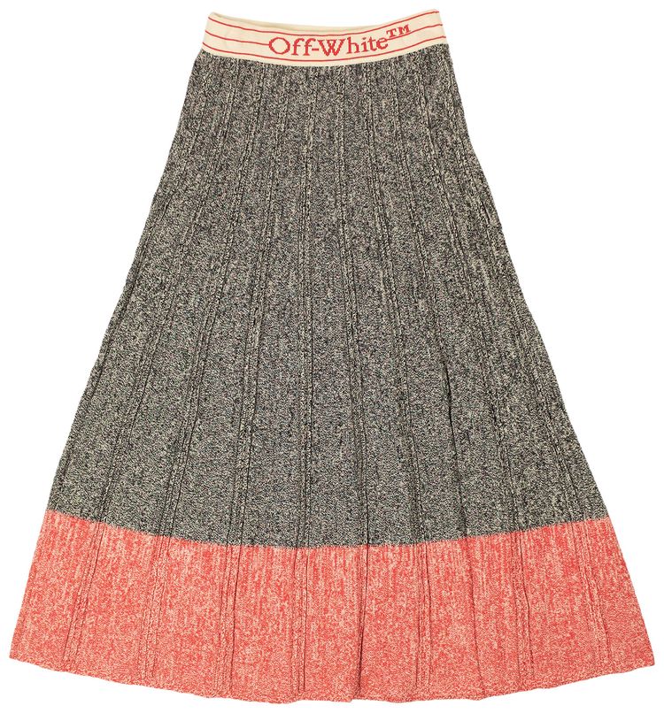 Off White Pleated Knit Maxi Skirt Multicolor