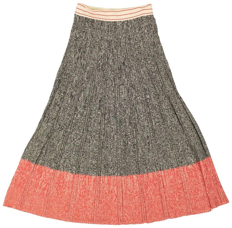 Off White Pleated Knit Maxi Skirt Multicolor