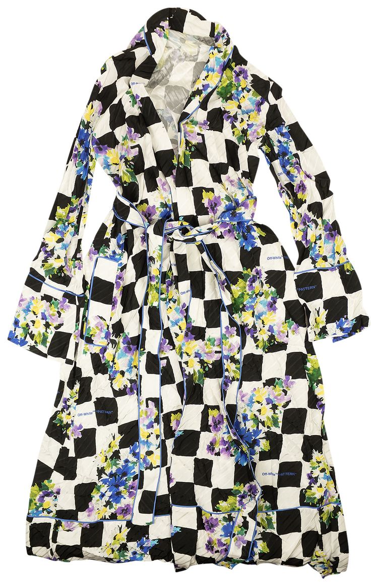 Off White Satin Pajama Robe Multicolor