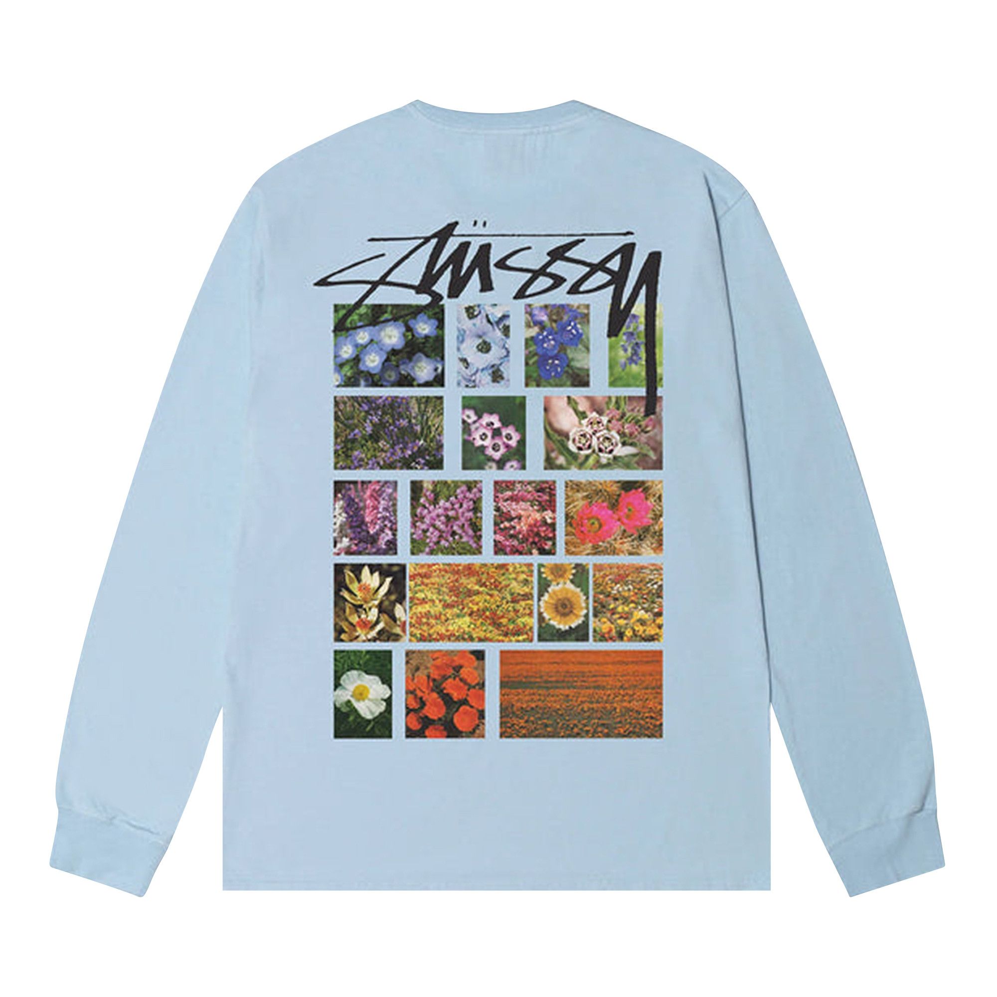Size xl Stussy Flower Grid Pigment Dyed Long-Sleeve Tee 'Sky Blue'