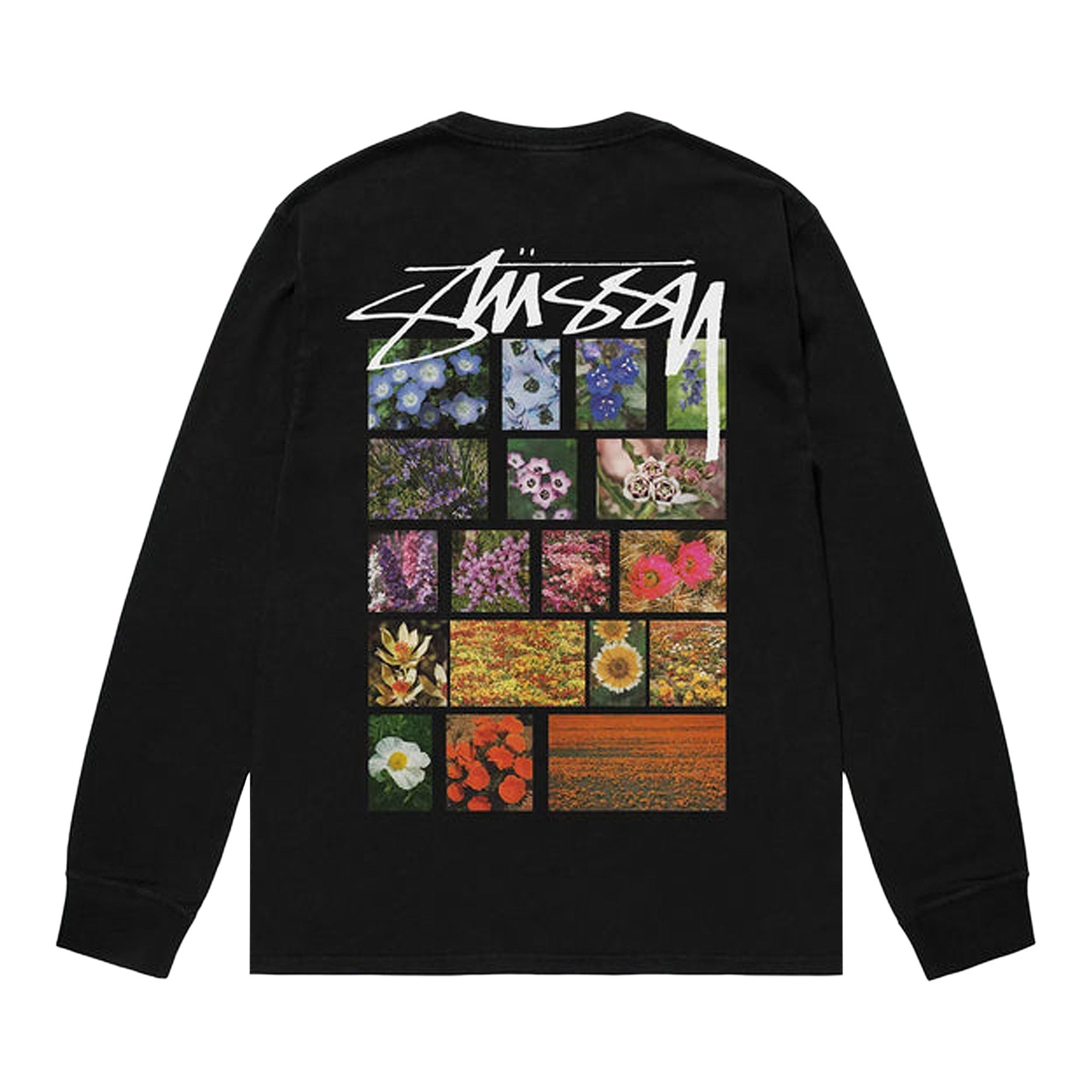 Size m Stussy Flower Grid Pigment Dyed Long-Sleeve Tee 'Black'
