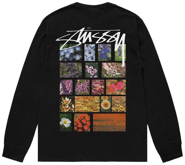 Stussy Flower Grid Pigment Dyed Long Sleeve Tee Black
