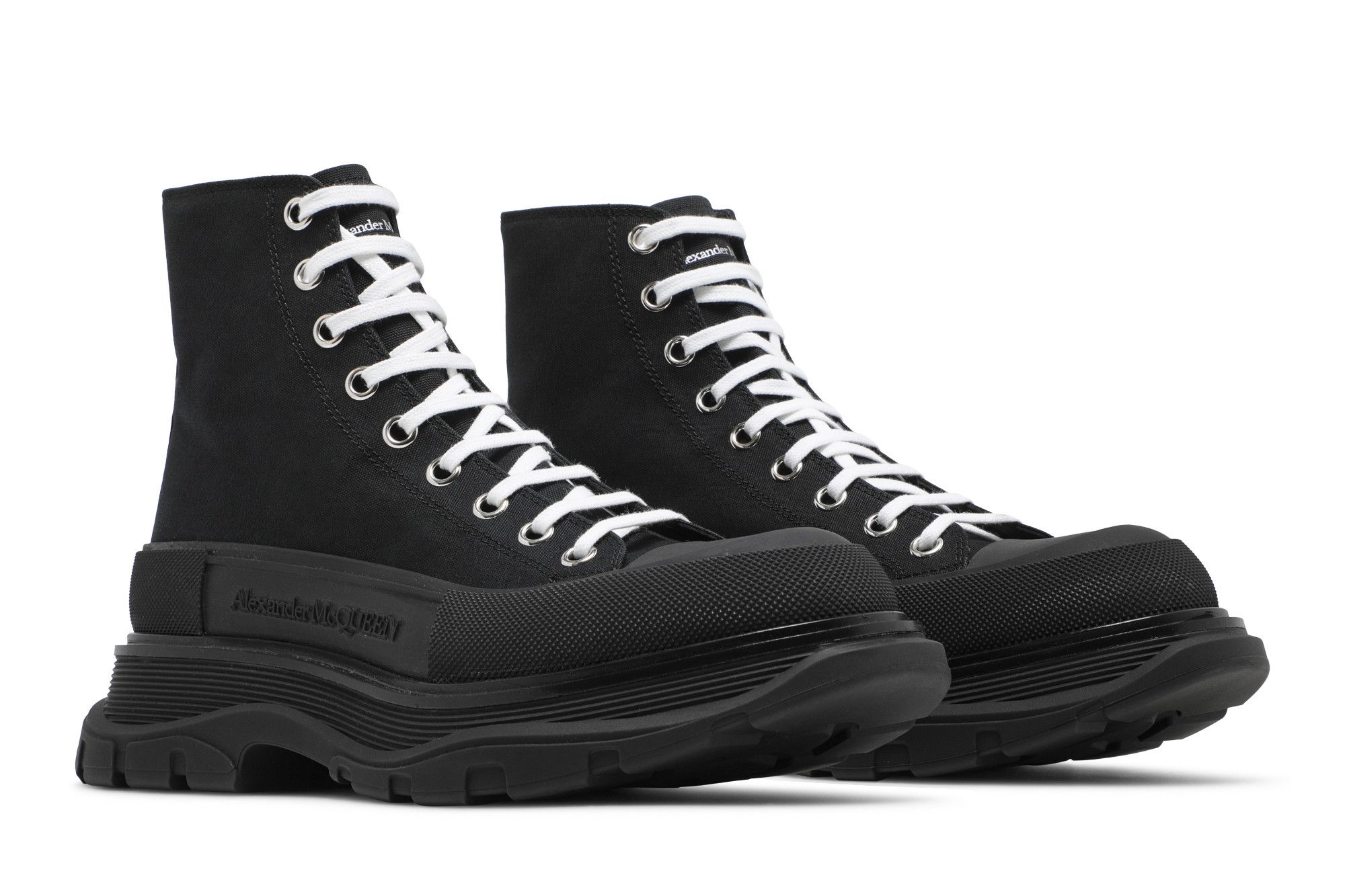 ブーツその他 alexander mcqueen BOOTS (718854WIA3G 1081) Alexander McQueen Black canvas Tread Slick boots | TheDoubleF