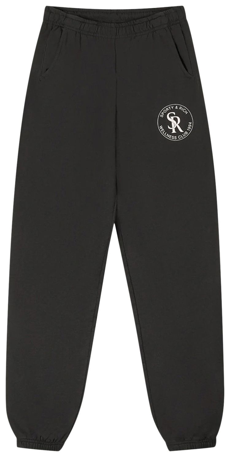 Sporty & Rich Logo Patch Track Pants 'Faded Black/White'