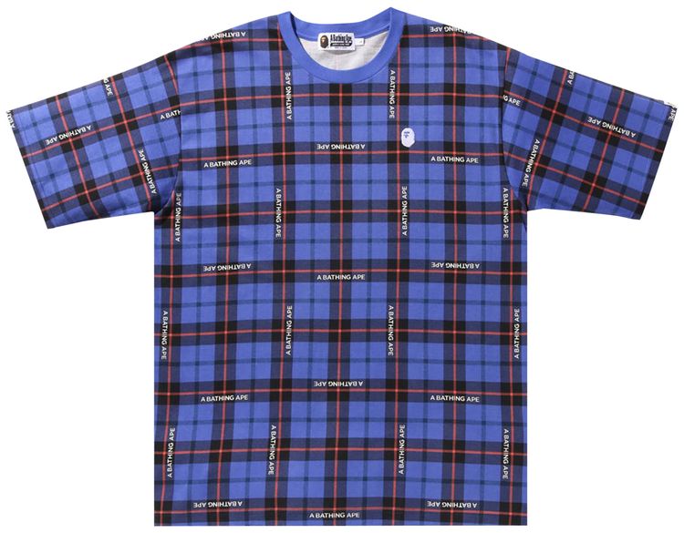 BAPE Check Relaxed Fit One Point Tee Blue