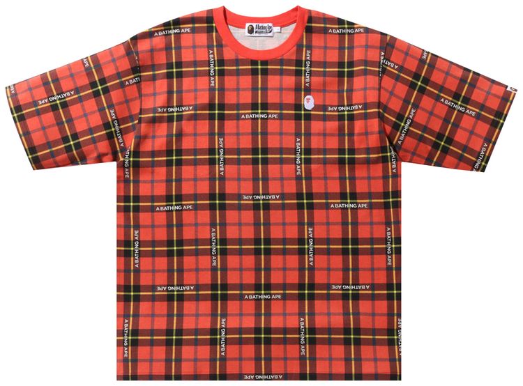 BAPE Check Relaxed Fit One Point Tee Red