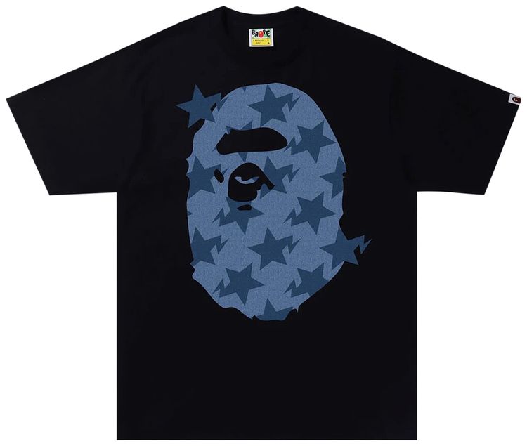 BAPE Sta Denim Pattern Big Ape Head Tee Black
