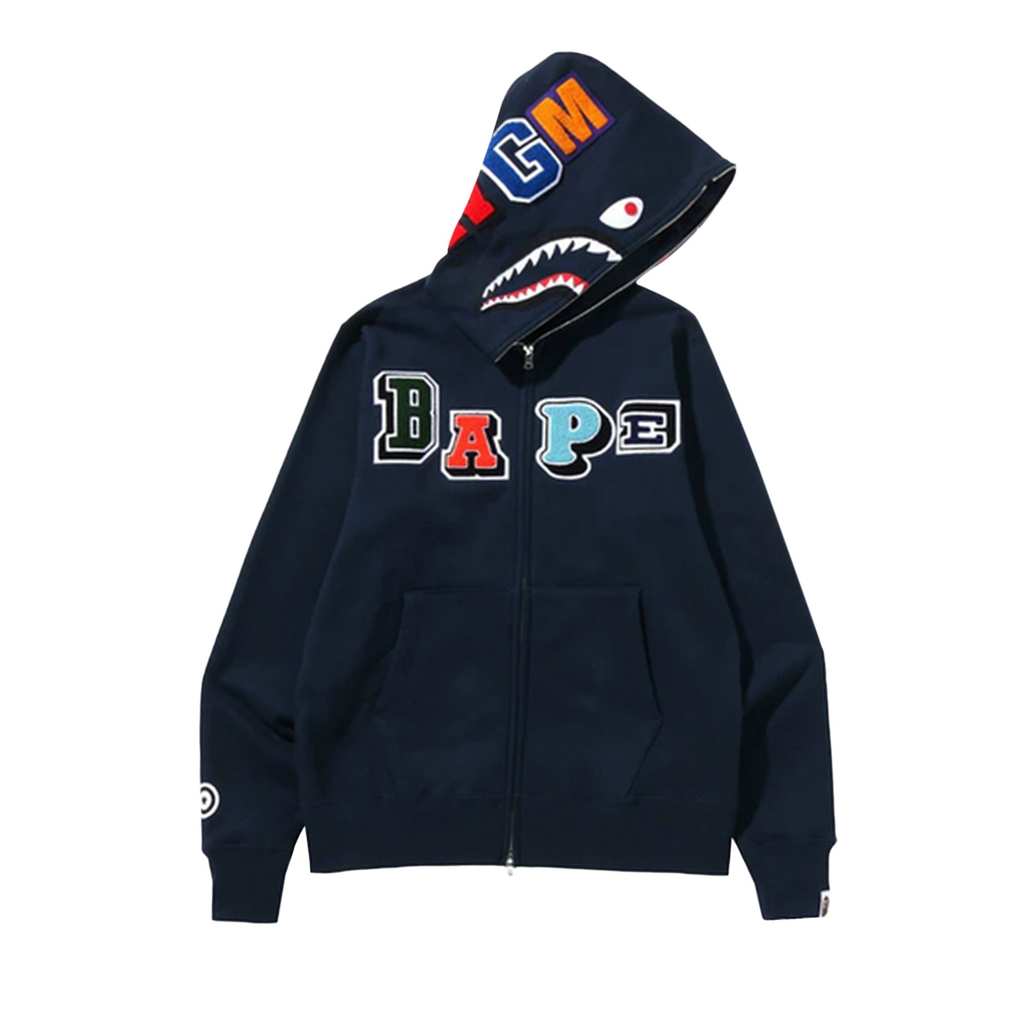 Bape shark full zip hoodie navy clearance