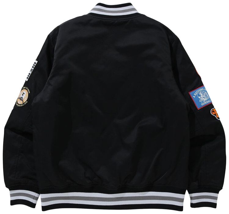BAPE Archive Patch Puffer Nylon Varsity Jacket Black