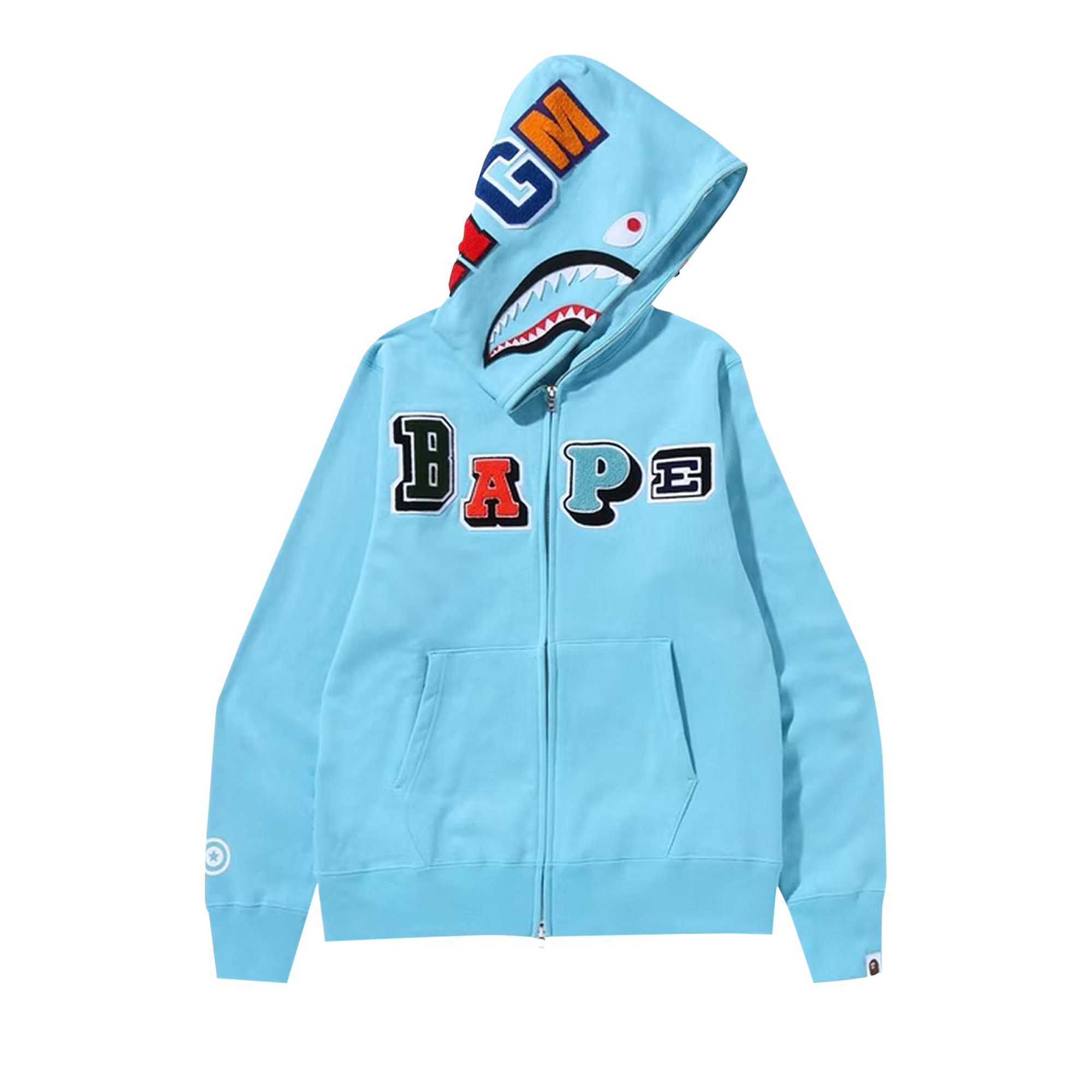 Size s BAPE Multi Fonts Shark Full Zip Hoodie Blue Sax