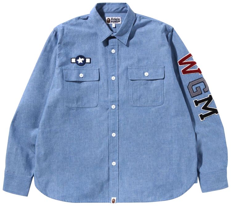 BAPE Busy Shark Chambray Relaxed Fit Shirt BlueLight Indigo