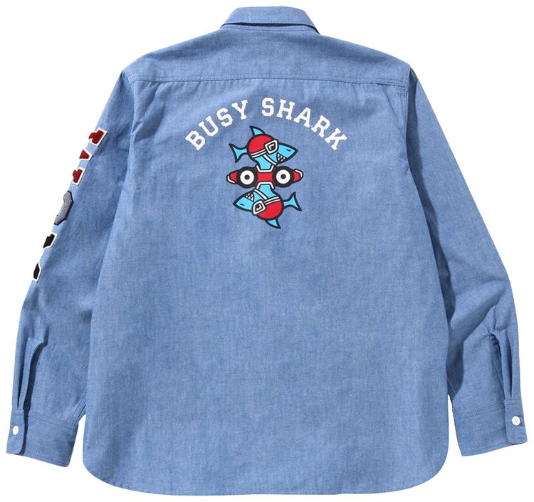 BAPE Busy Shark Chambray Relaxed Fit Shirt BlueLight Indigo
