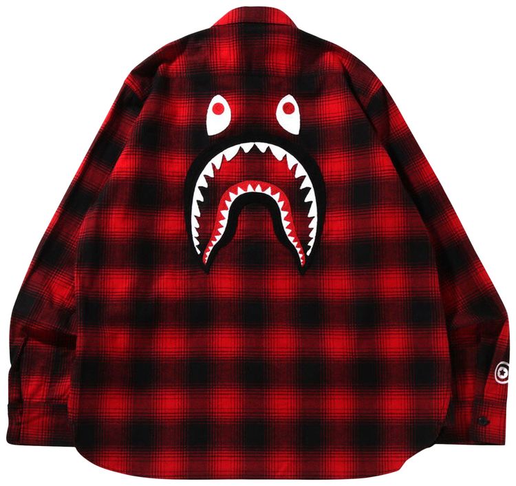 BAPE Check Shark Relaxed Fit Flannel Shirt Red