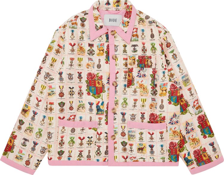 Bode Tobacco Signet Quilted Silk Jacket 'Pink/Multicolor'