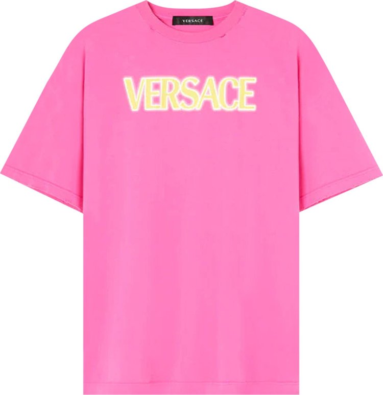 Versace Logo Print T-Shirt 'Fuchsia/Yellow'