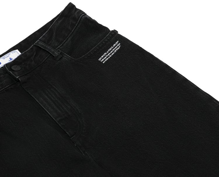 Off White Logo Print Straight Leg Denim Black