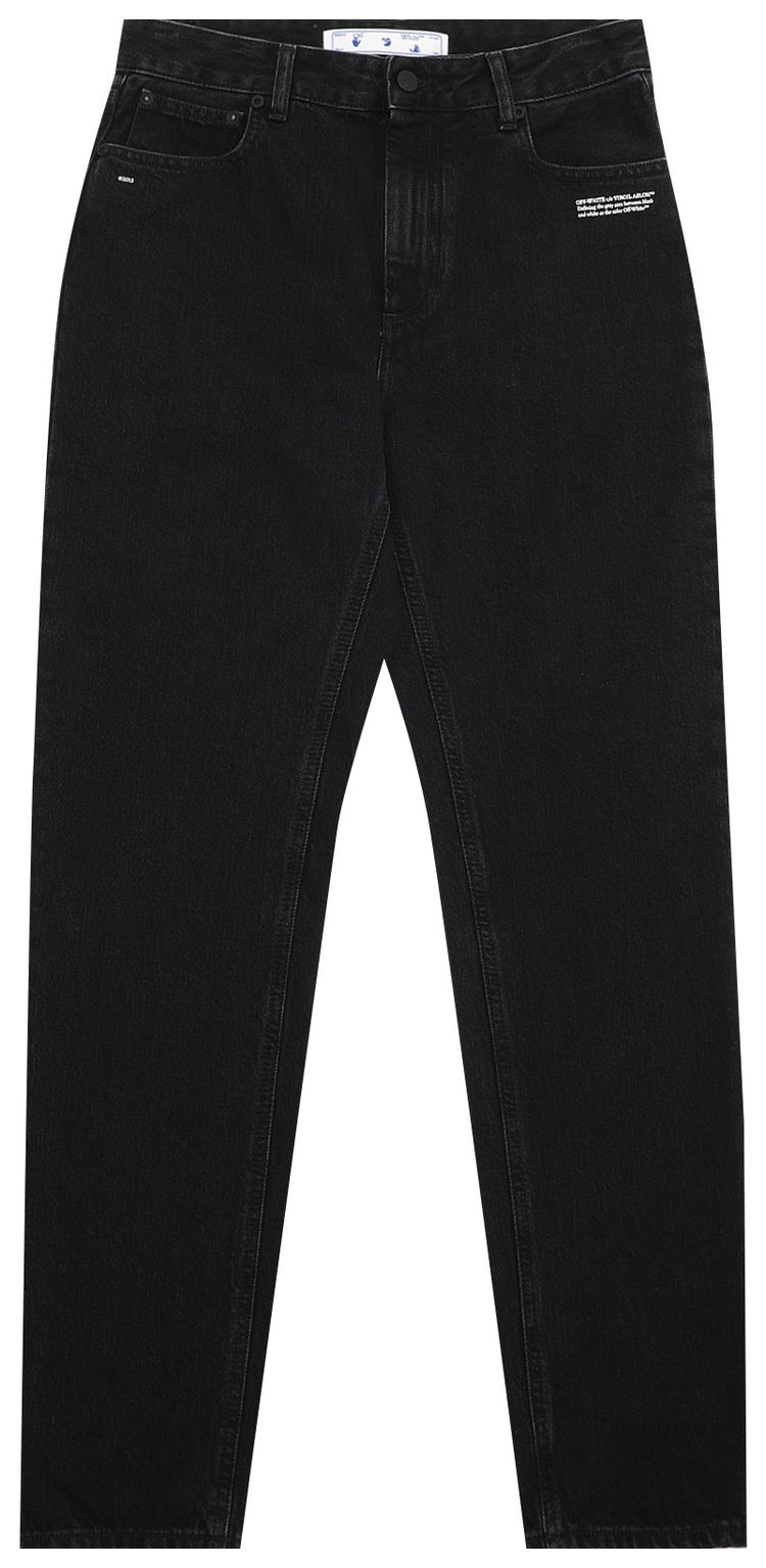 Off White Logo Print Straight Leg Denim Black
