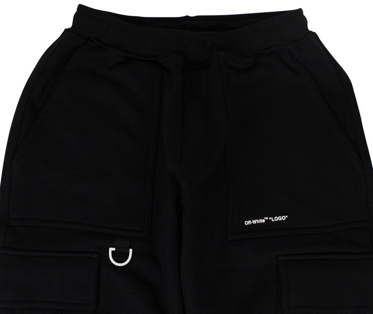 Off White Cotton Logo Cargo Pants Black