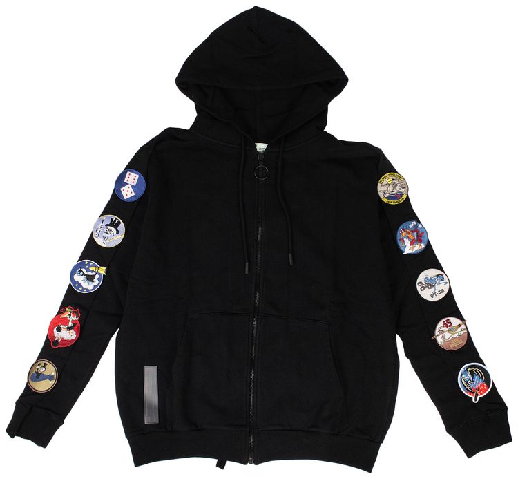 Off White Patches Zip Up Sweatshirt Black
