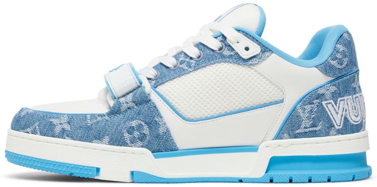 Louis Vuitton Trainer Low Velcro Strap   Light Blue Monogram Denim