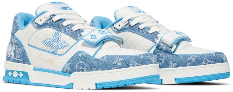 Louis Vuitton Trainer Low Velcro Strap   Light Blue Monogram Denim