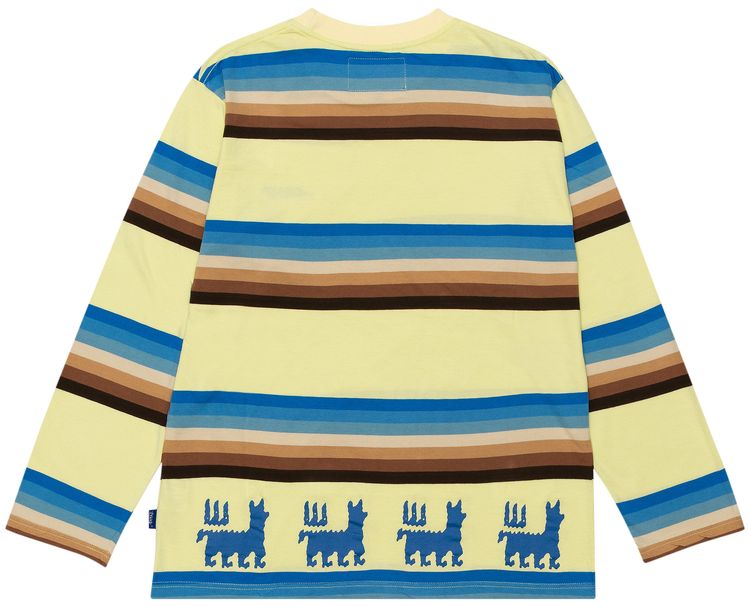 Awake NY Striped Llama Printed Long Sleeve T Shirt Cream
