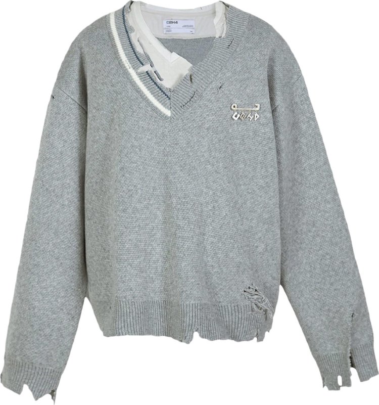 C2H4 Distressed Knit Layered Sweater 'Grey'