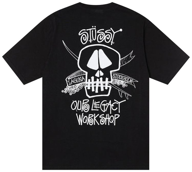 Stussy x Our Legacy Work Shop Surf Skull Pigment Dyed Tee Black