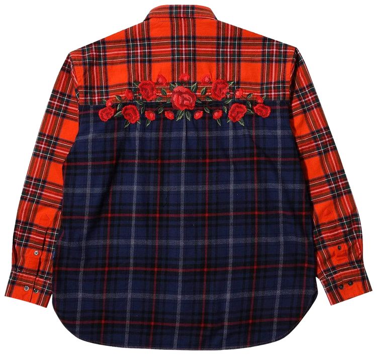 Awake NY Embroidered Rose Flannel RedBlue