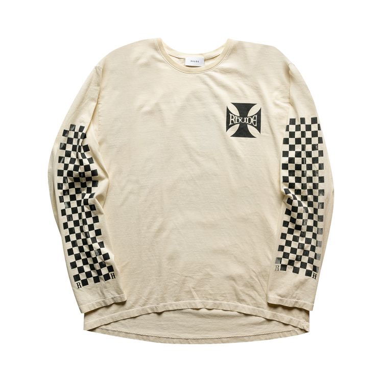 Rhude Classic Checkers Long Sleeve Tee White