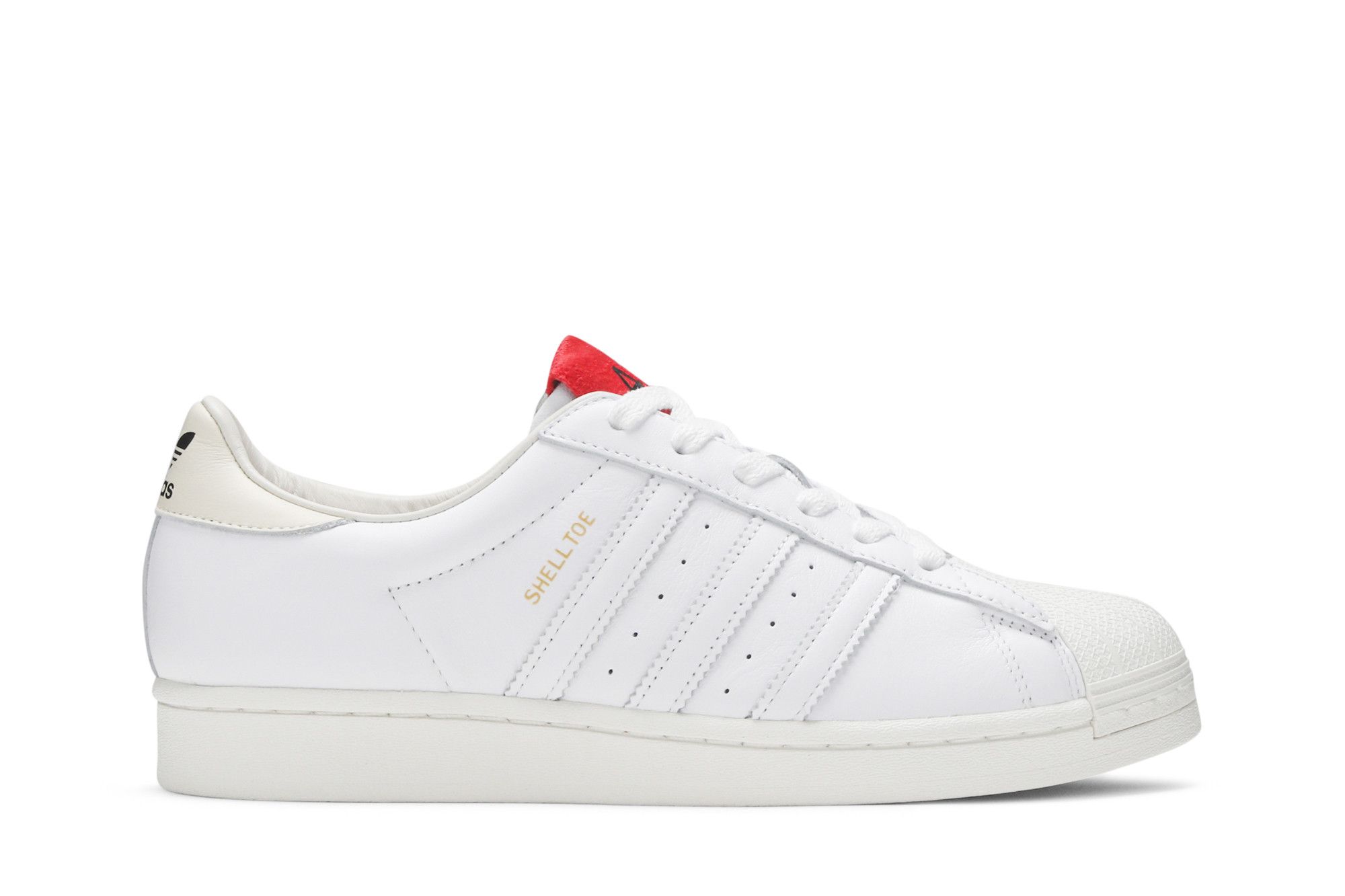 White and red top shell toe