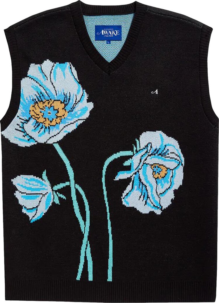 Awake NY Floral Sweater Vest 'Black'