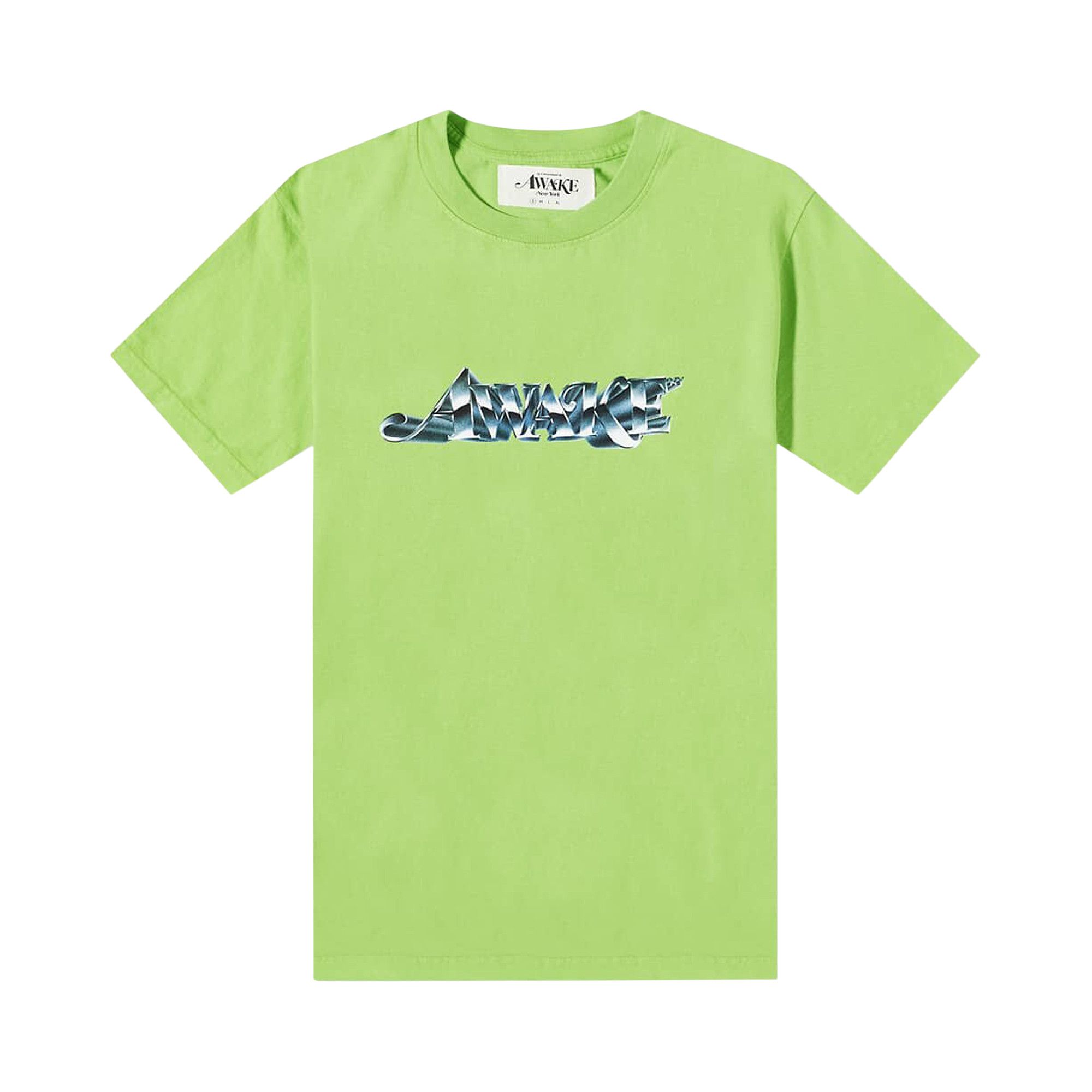 Size l Awake NY Chrome Logo T-Shirt 'Lime Green'