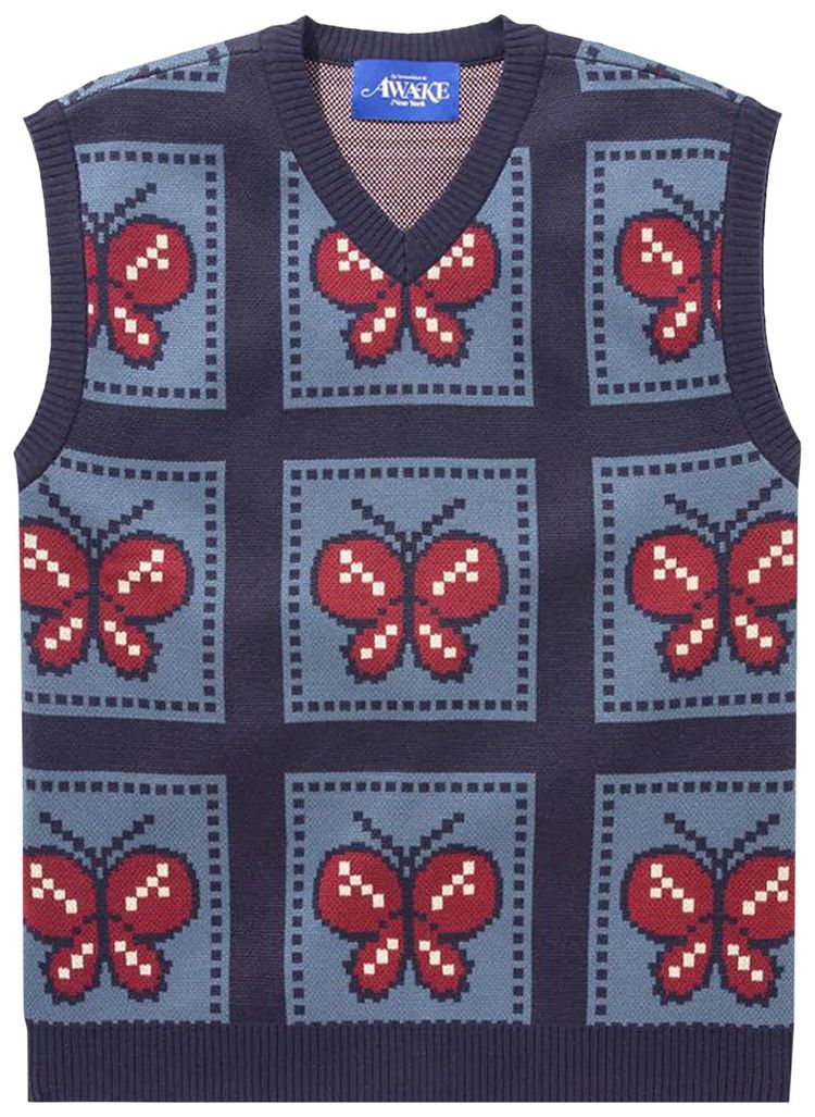 Awake NY Butterfly Sweater Vest BlueRed