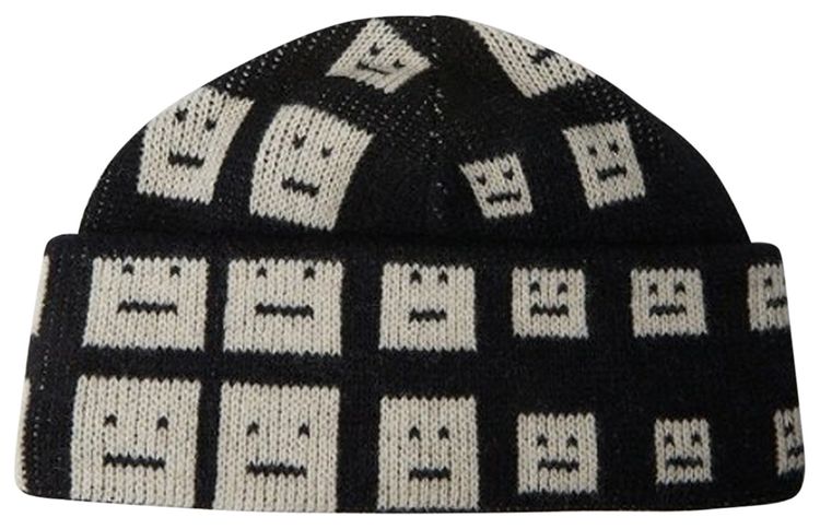 Acne Studios Checkboard Pattern Beanie Black