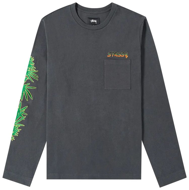 Stussy Leaves Long Sleeve Crew Charcoal