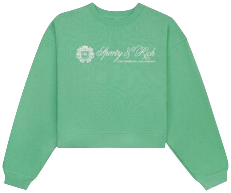 Sporty  Rich Regal Cropped Crewneck VerdeWhite