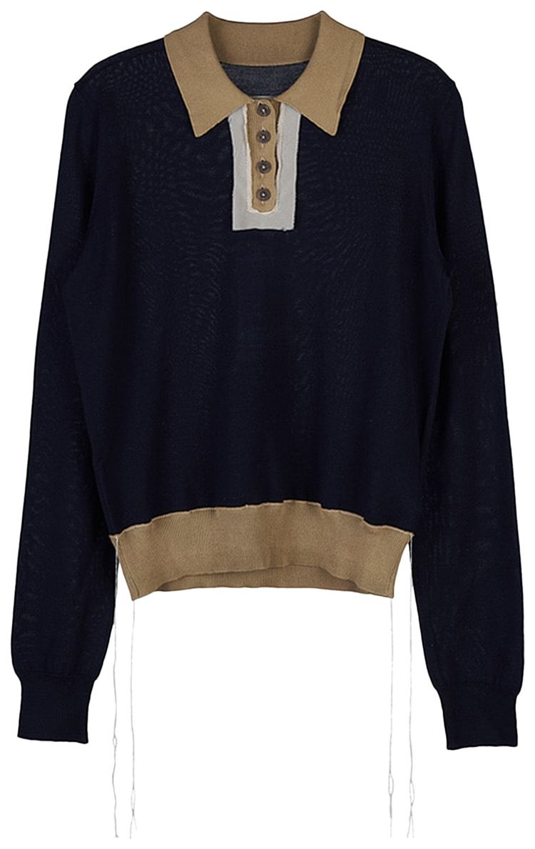 Maison Margiela Knit Polo Long Sleeve Shirt Navy Blue