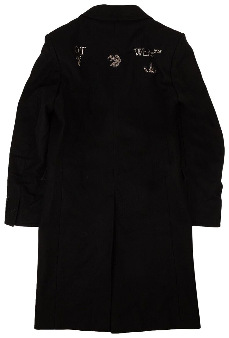 Off White Logo Single Breasted Coat BlackWhite