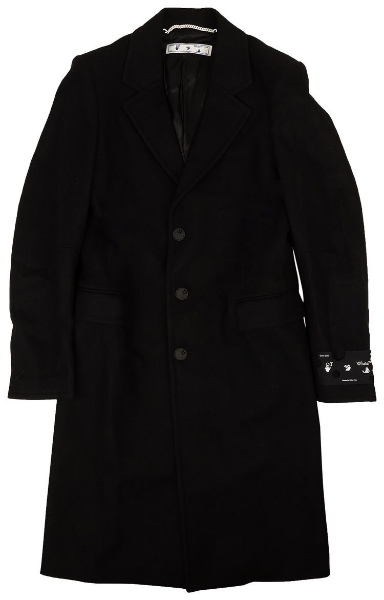 Off White Logo Single Breasted Coat BlackWhite