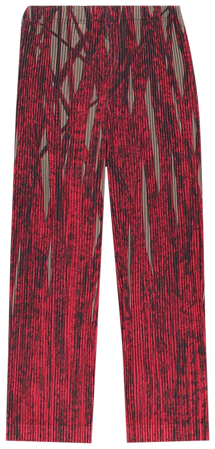 Homme Plisse Issey Miyake Grass Field Loose Fit Straight Pants Red