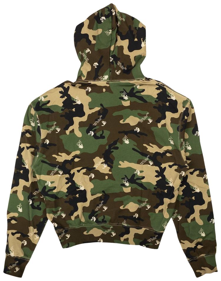 Off White Camo Logo Printed Hoodie Green