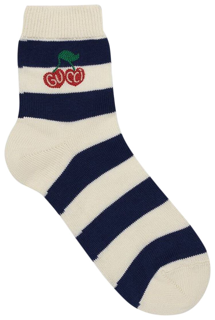Gucci Cherry Striped Cotton Socks IvoryBlue