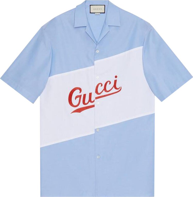 Blue Geometric G-print silk bowling shirt, Gucci