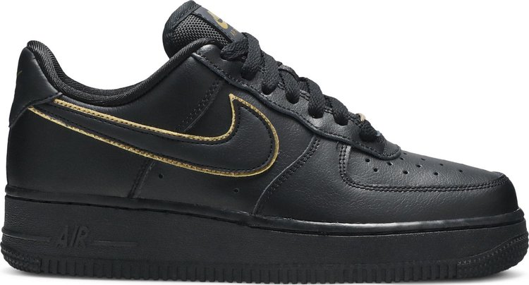Nike Air Force One 1 Luxury Black Gold Swooshes Low Top Sneakers Women Shoes