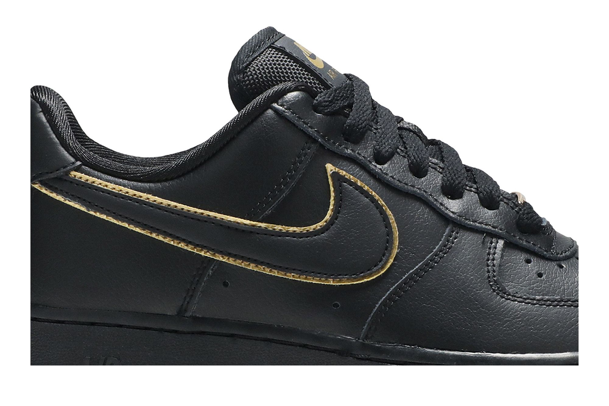 Nike Wmns Air Force 1 Low 07 Essential Black Gold Swoosh Women s Size 5.5