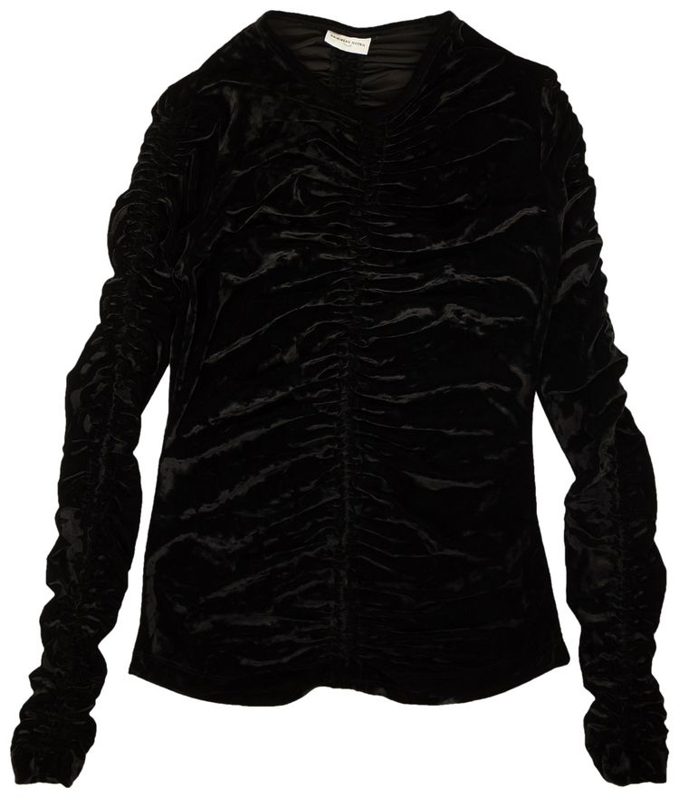 Dries Van Noten Crushed Velvet Ruched Top Black