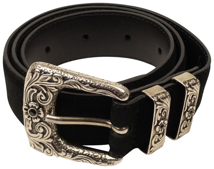 Amiri Suede Leather Engraved Buckle Belt Black