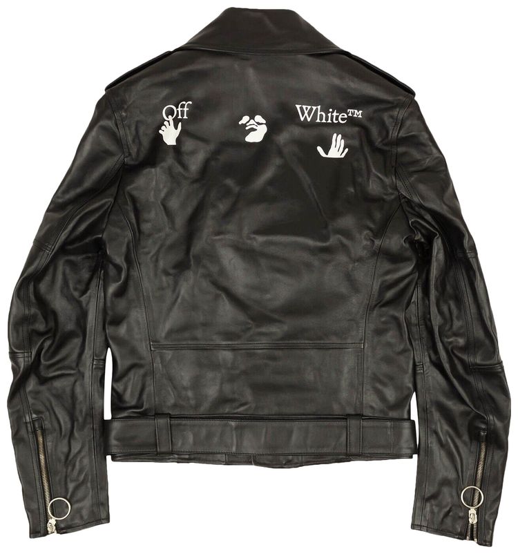 Off White Logo Vintage Biker Jacket Black